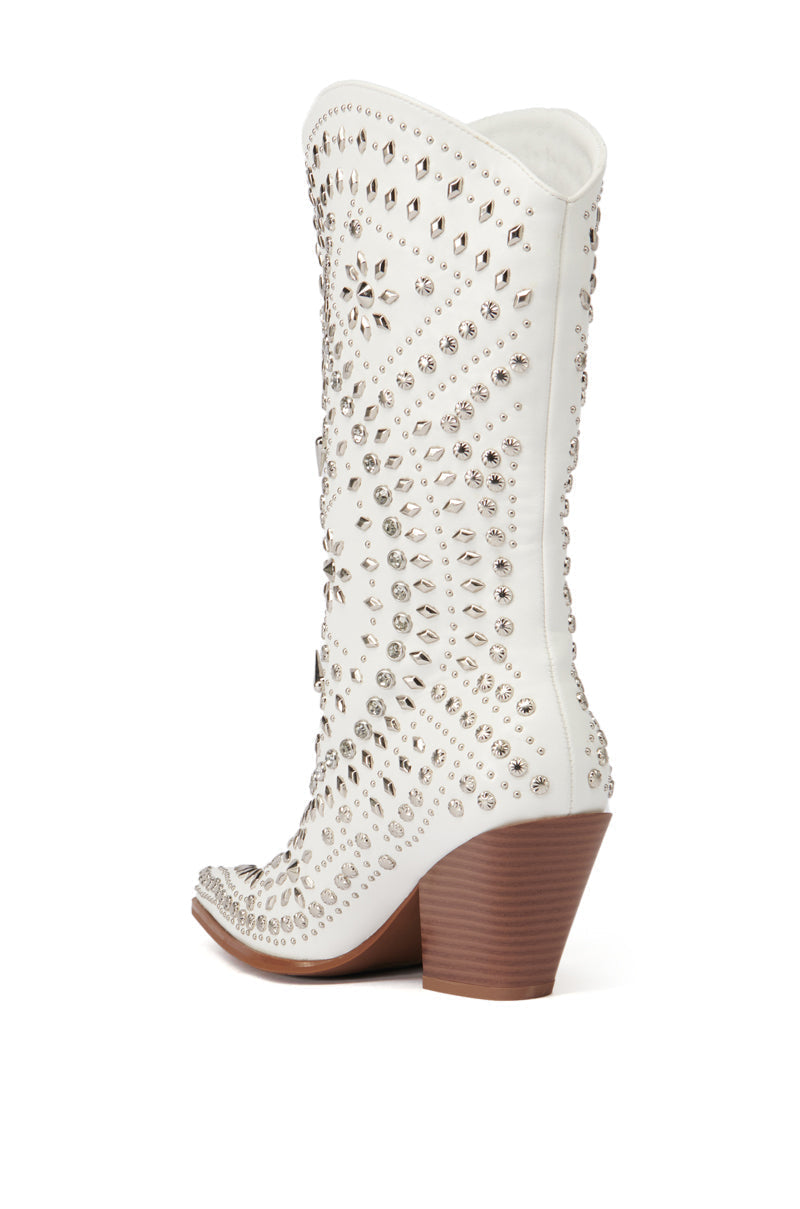 AZALEA WANG AMICABLE WHITE SILVER EMBELLISHED WESTERN BOOT