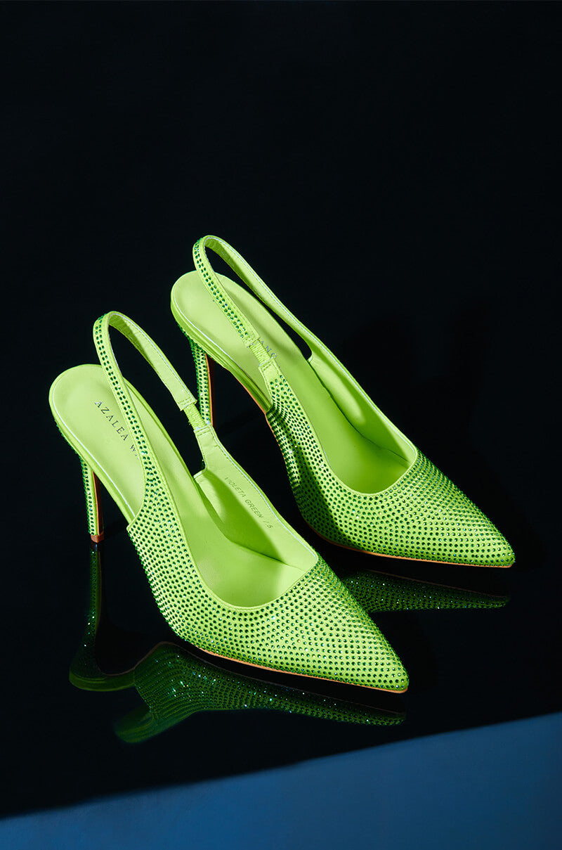 AZALEA WANG RAZIQA GREEN RHINESTONE SLING BACK PUMP