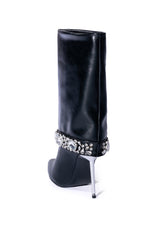 AZALEA WANG BRIAR PEEP TOE FOLD OVER BOOTIE IN BLACK