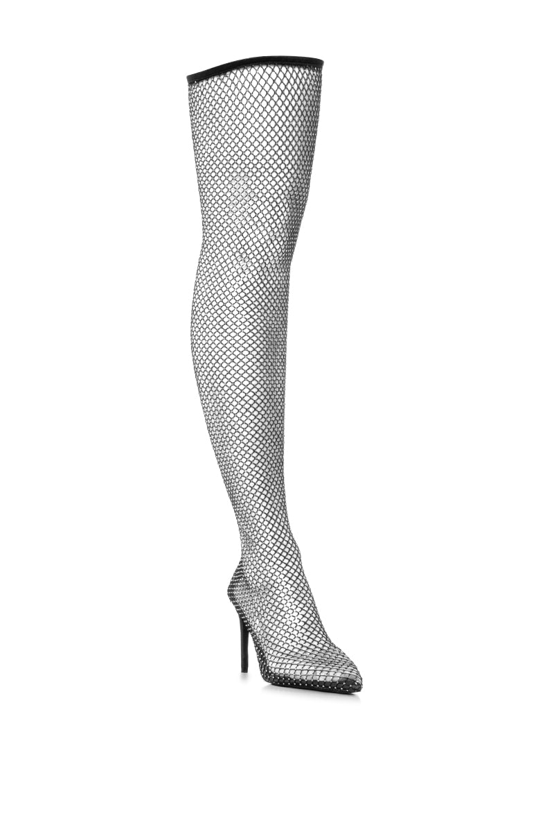 AZALEA WANG CANDIED EMBELLISHED MESH BOOT IN BLACK