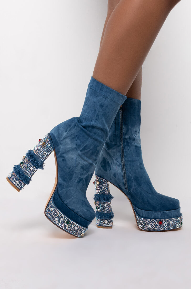 AZALEA WANG CANDY SHOP CHUNKY BOOTIE IN DENIM