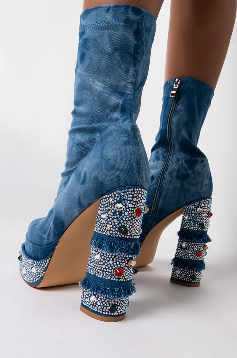 AZALEA WANG CANDY SHOP CHUNKY BOOTIE IN DENIM