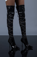 AZALEA WANG CENTER OF ATTENTION STILETTO BOOT IN BLACK