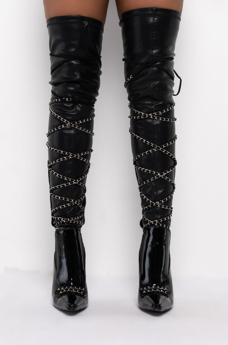 AZALEA WANG CENTER OF ATTENTION STILETTO BOOT IN BLACK