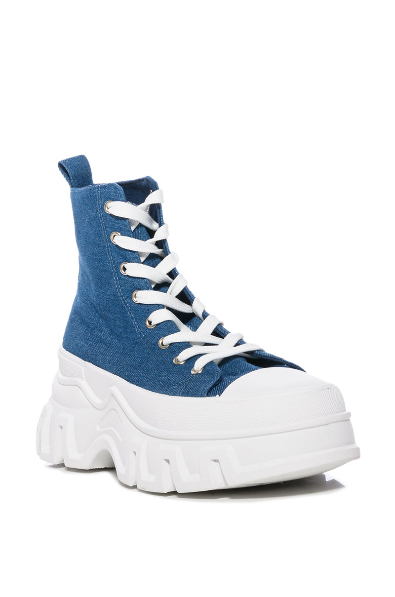 AZALEA WANG CHANEY HIGH TOP SNEAKER IN DENIM