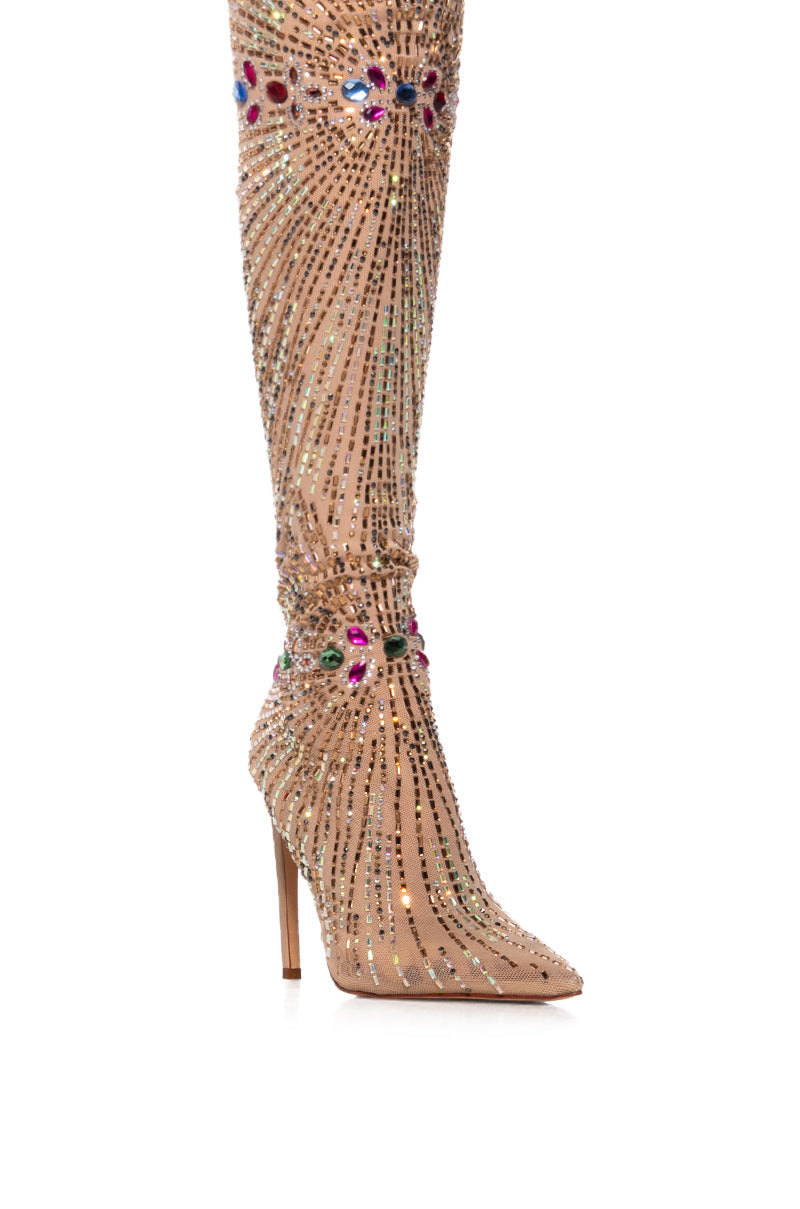 AZALEA WANG CHEVELLE MESH EMBELLISHED BOOT IN MULTI