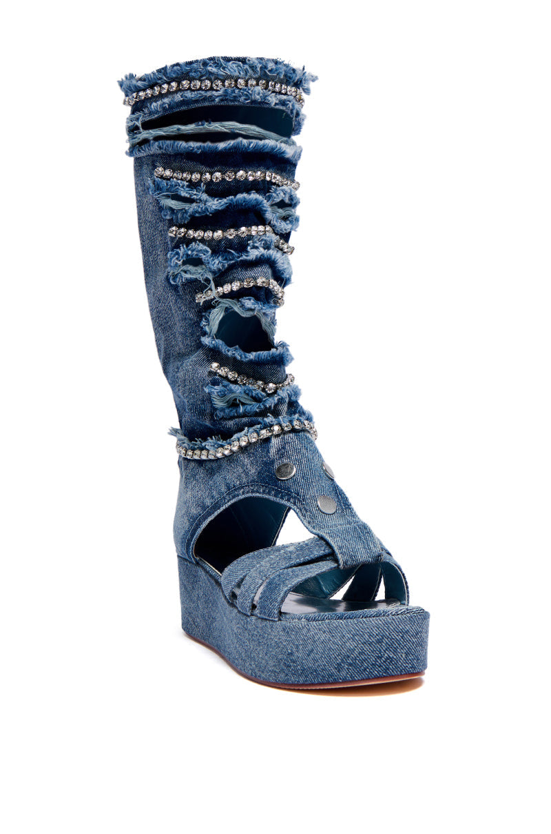 AZALEA WANG CHIDI DENIM AND DIAMONDS GLADIATOR SANDAL