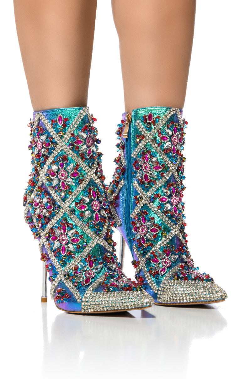 AZALEA WANG EMBELLISHED STILETTO BOOTIE IN MULTI