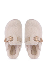 AZALEA WANG DEVANY WHITE SHERPA SLIP ON CLOG