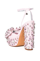 AZALEA WANG MAYA EMBELLISHED BOW CHUNKY SANDAL IN LIGHTPINK