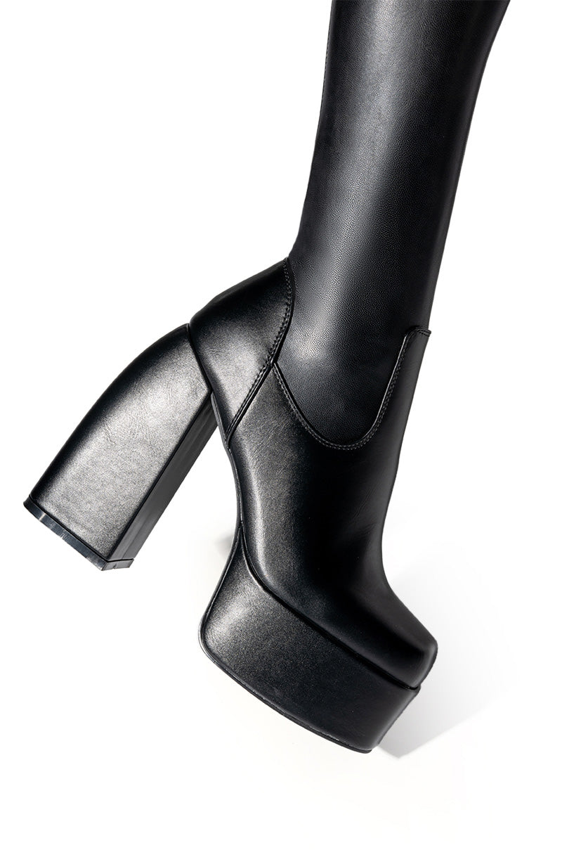 AZALEA WANG STAR STRETCH CHUNKY PANT BOOT IN BLACK PU