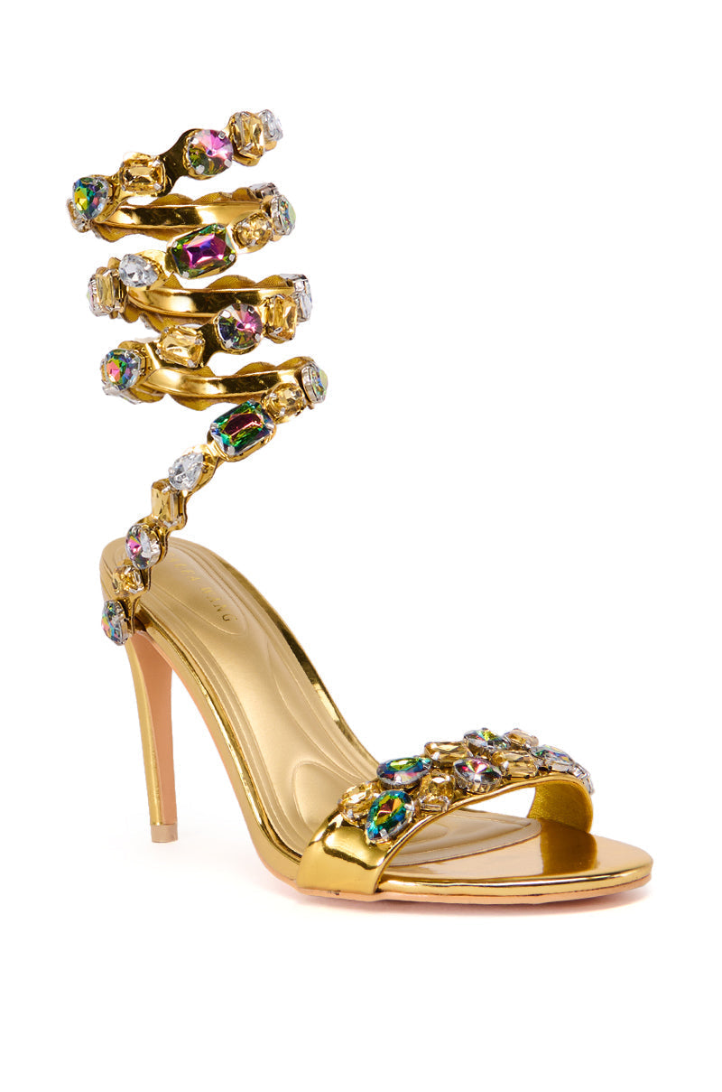 AZALEA WANG LOURDES GOLD EMBELLISHED RHINESTONE COIL SANDAL
