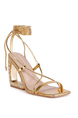 AZALEA WANG LUZETTE RHINESTONE HEEL GOLD SANDAL