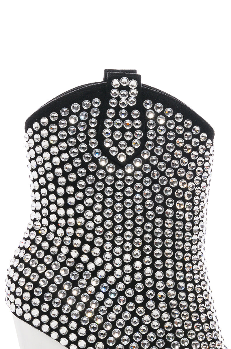 AZALEA WANG ACTIONLITE RHINESTONE EMBELLISHED BOOTIE IN BLACK