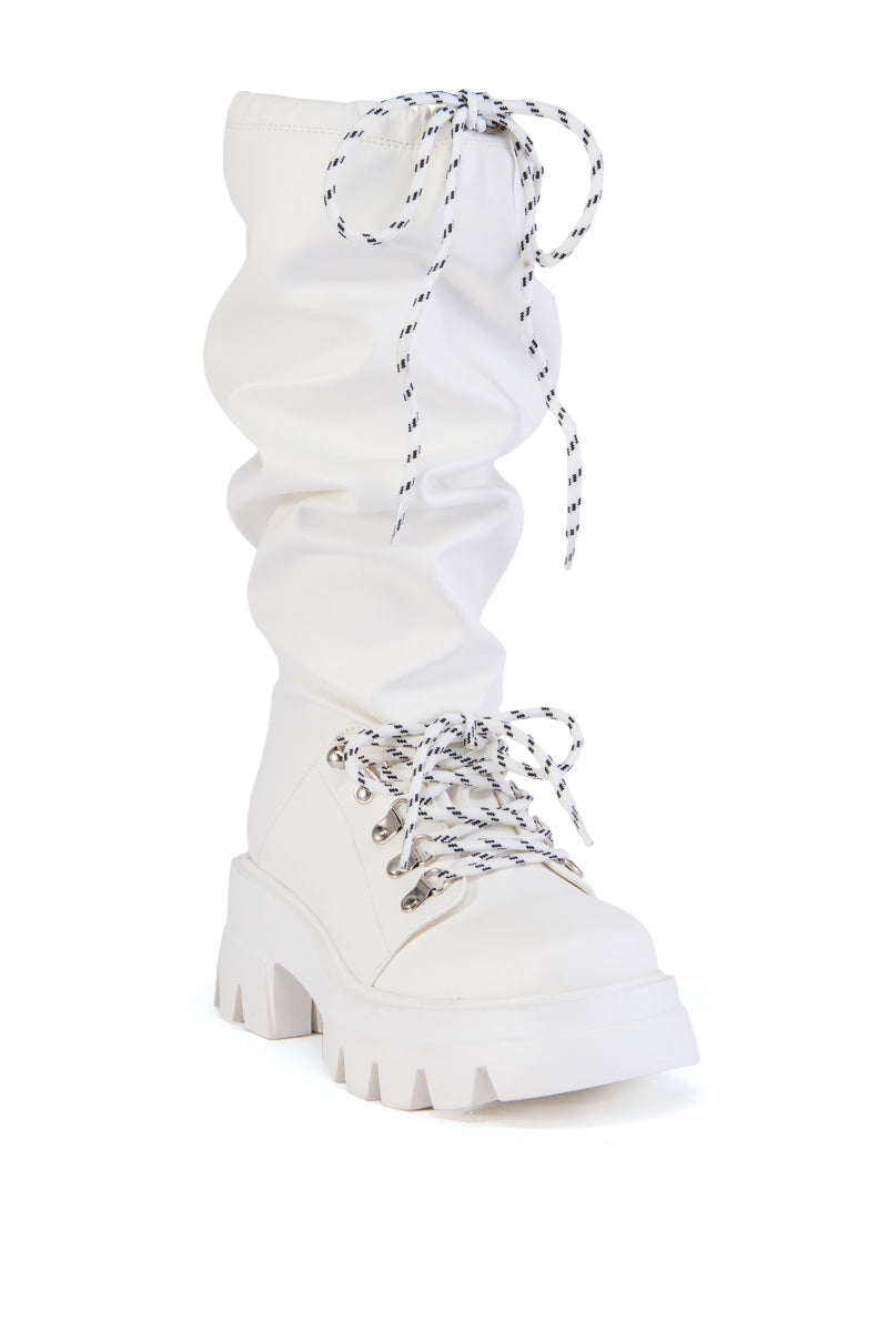 AZALEA WANG RAWNIE WHITE FAUX LEATHER CINCH BOOT