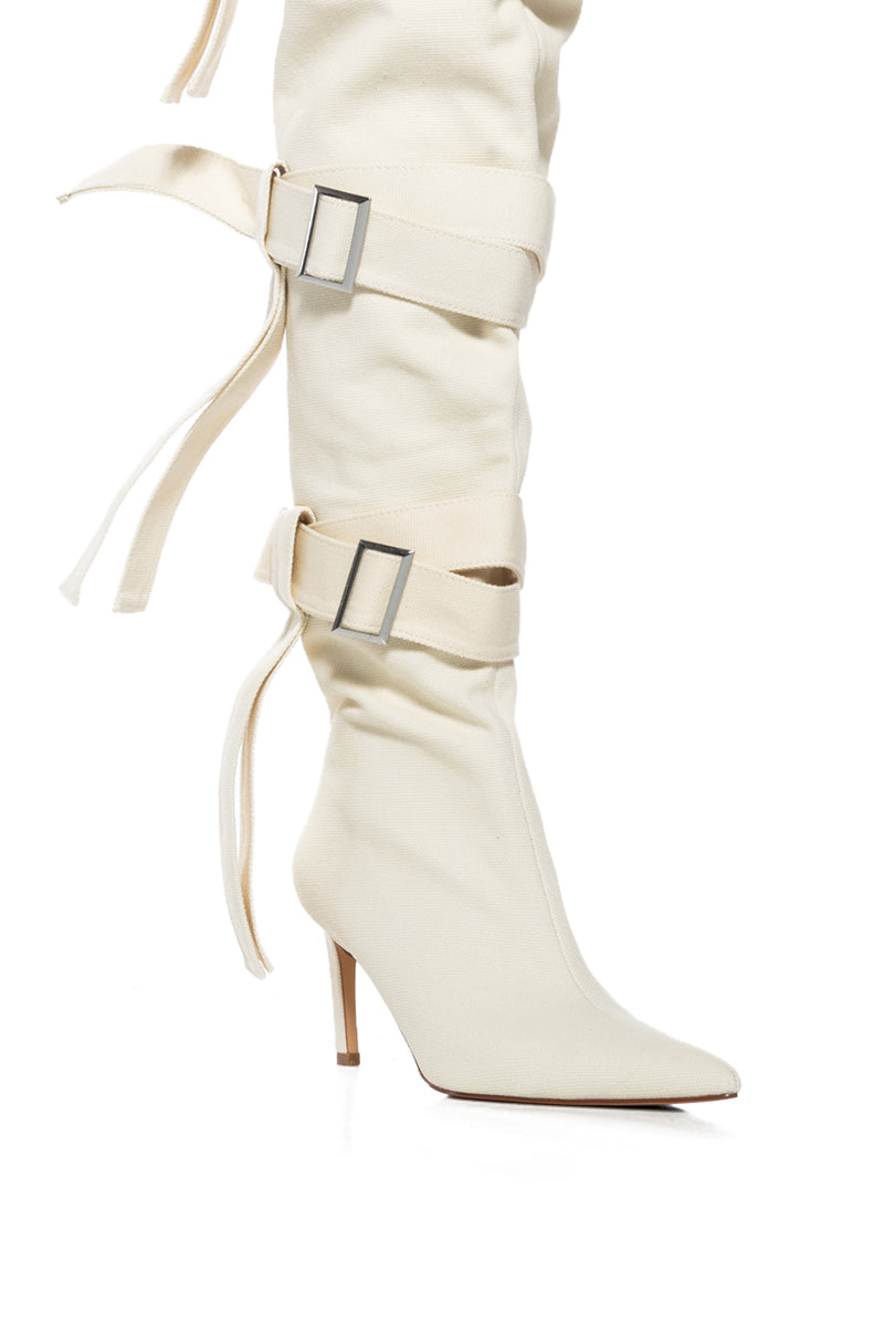 AZALEA WANG RICHMOND CREAM UTILITY STRAPPY BOOT