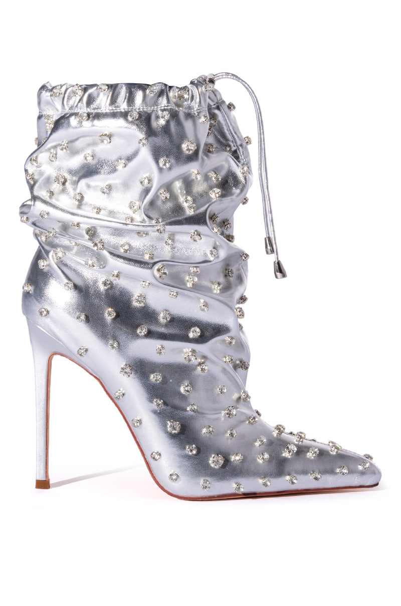 AZALEA WANG BIANKA EMBELLISHED METALLIC BOOTIE IN SILVER
