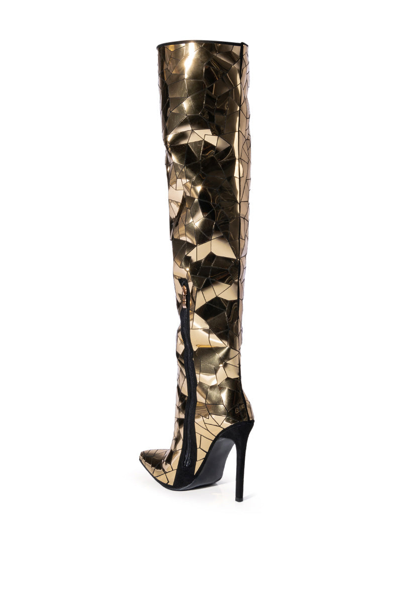AZALEA WANG SHATTERED METALLIC STILETTO BOOT IN GOLD
