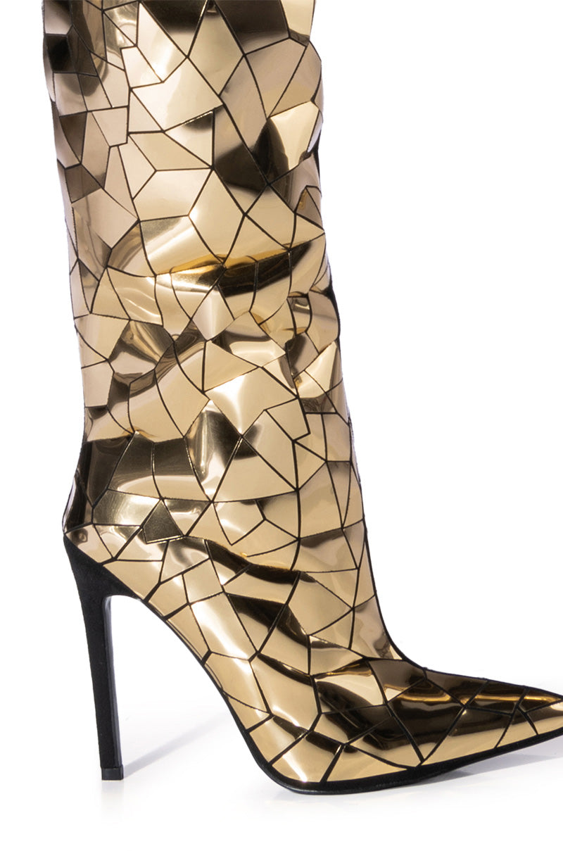 AZALEA WANG SHATTERED METALLIC STILETTO BOOT IN GOLD