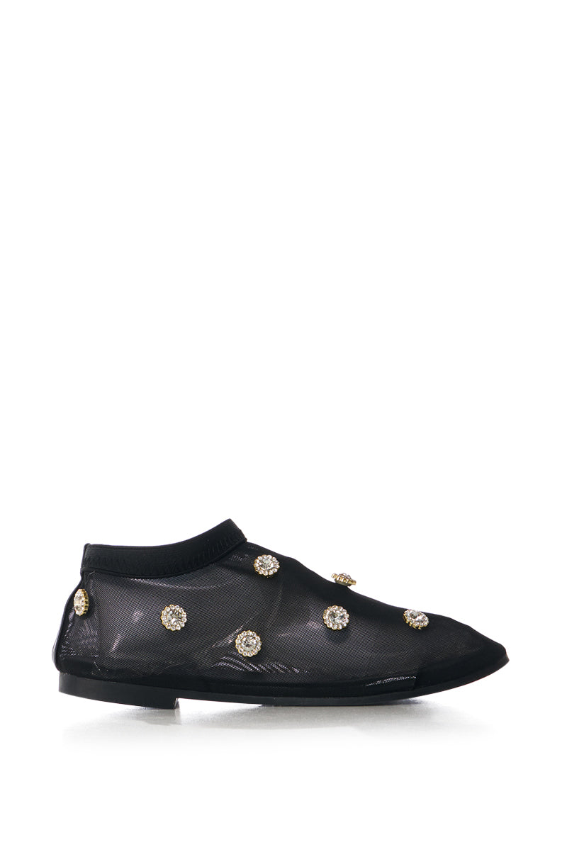 AZALEA WANG SIEGFRIED GEM EMBELLISHED MESH FLAT IN BLACK