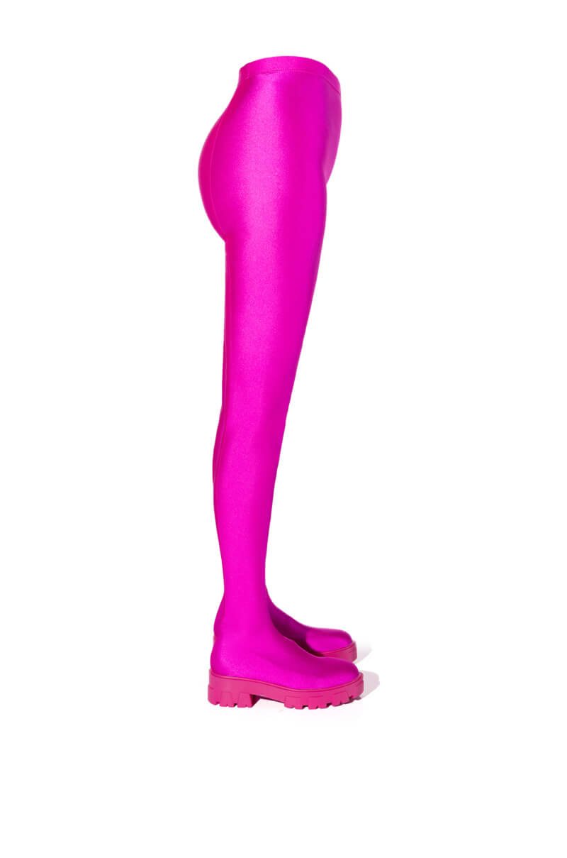 AZALEA WANG STAR STRETCH FLATFORM PANT BOOT IN FUCHSIA