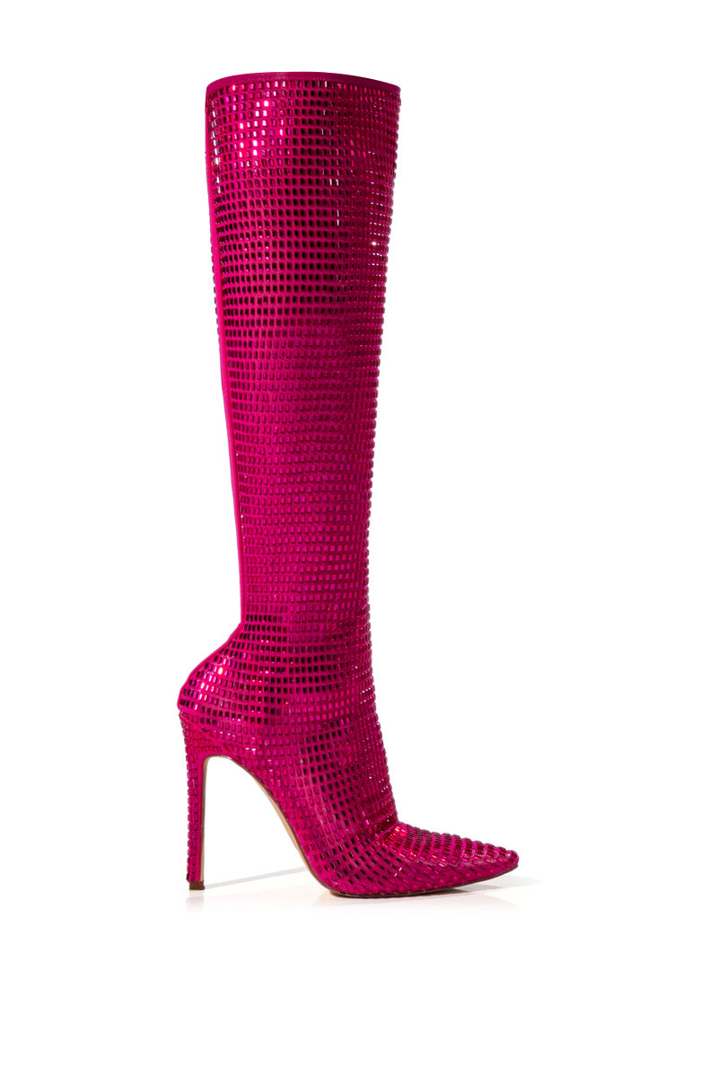 AZALEA WANG STATUE EMBELLISHED STRETCH BOOT IN PINK