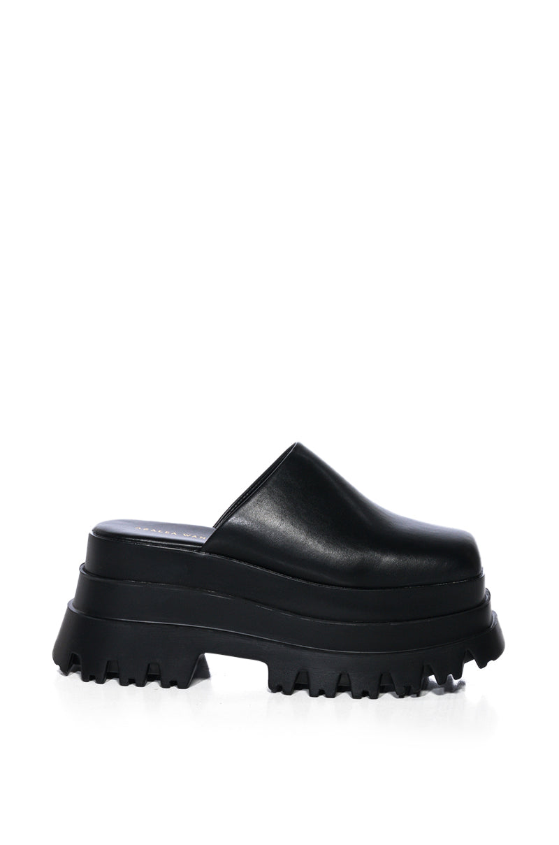 AZALEA WANG BARRON PU FLATFORM MULE IN BLACK