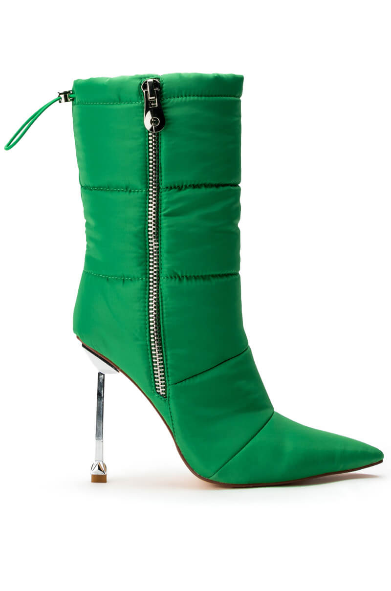 AZALEA WANG GRETCHEN STILETTO PUFFER BOOTIE IN GREEN