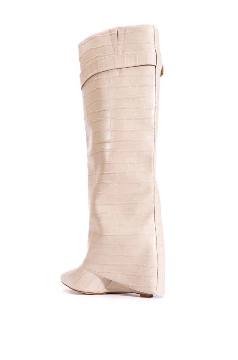 AZALEA WANG MELINA FOLD OVER WEDGE BOOT IN BONE