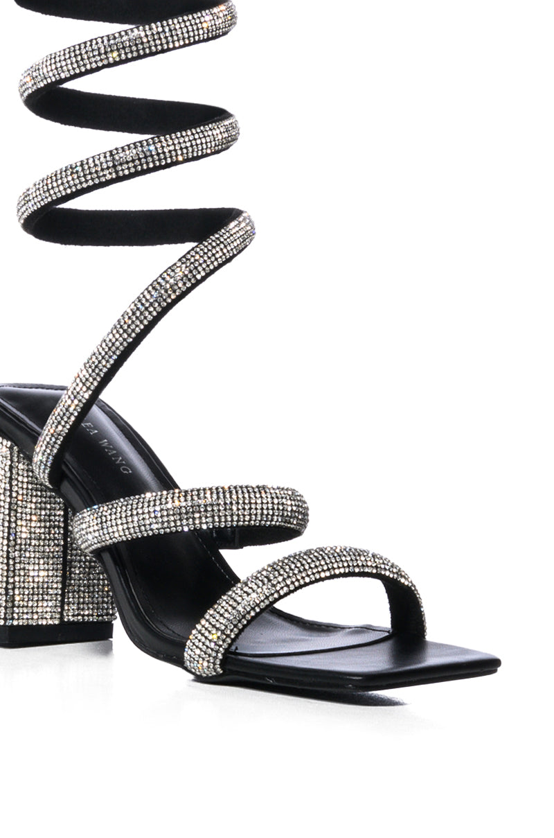AZALEA WANG URSULA SILVER COIL WRAP CHUNKY HEEL SANDAL
