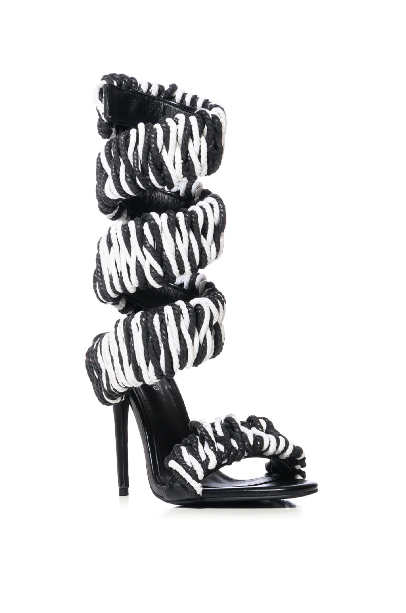 AZALEA WANG VINES ROPE DECOR WRAP UP SANDAL IN BLACK