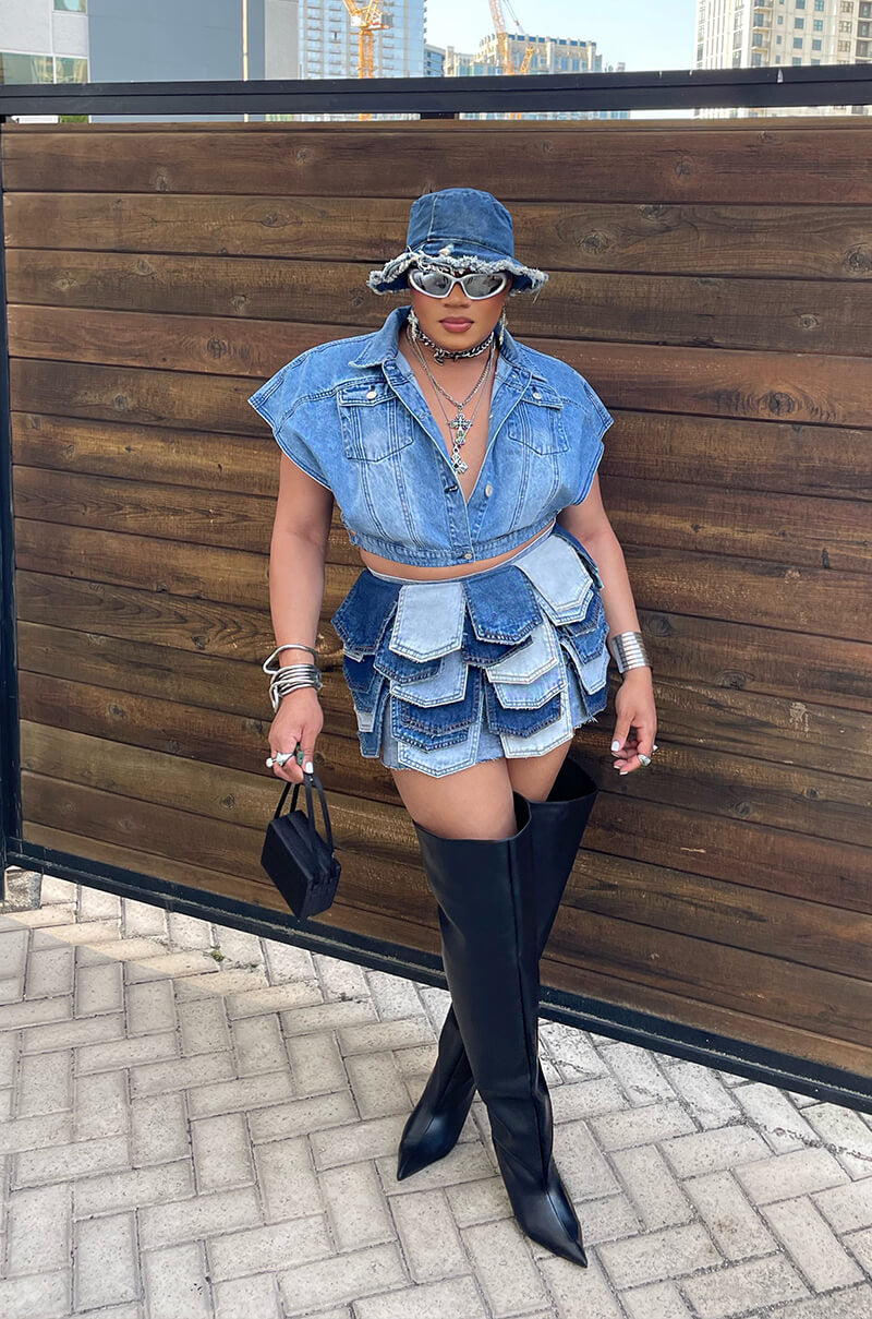 BE WITH ME PANEL DENIM MINI SKIRT