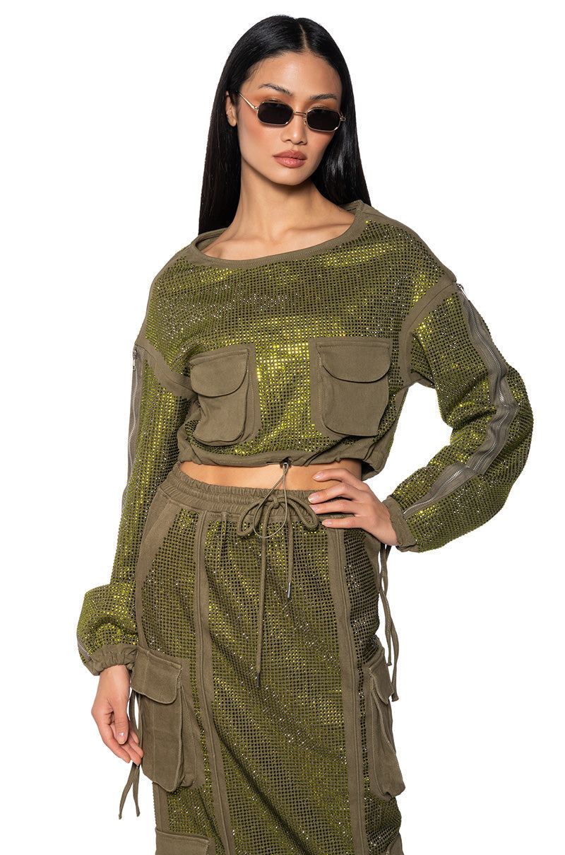 BLAIR RHINESTONE CINCHED WAIST PULL OVER