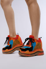 BLUEBERRY LOW COLLAR WEDGE HEEL SNEAKER IN ORANGE