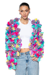 MULTI COLORED POM POM SWEATER