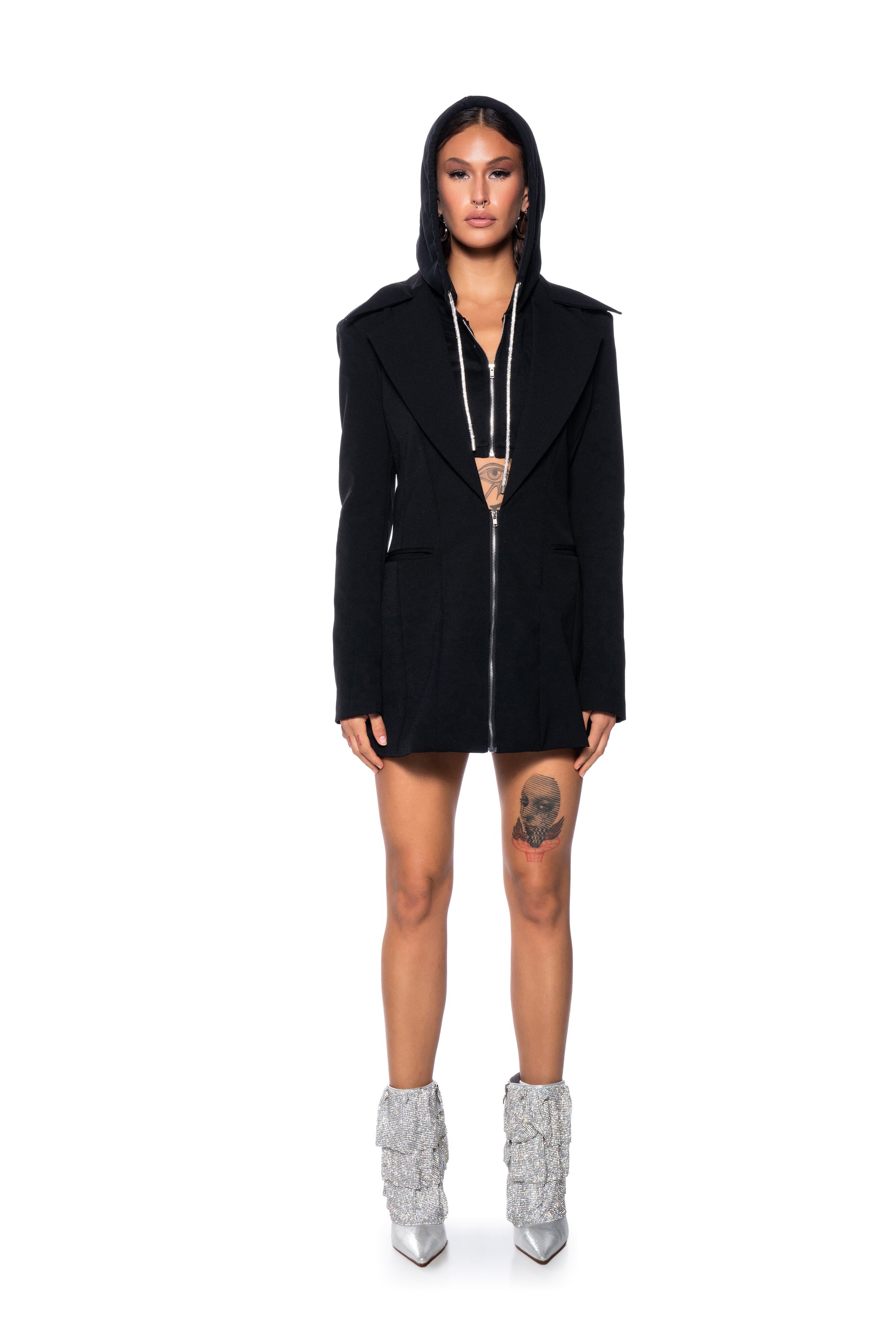 BUSINESS PARTY HOODED BLAZER DRESS