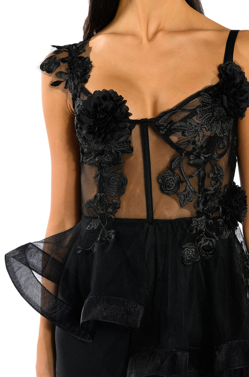 CAMILLA FLORAL EMBROIDERED HIGH LOW PEPLUM TOP