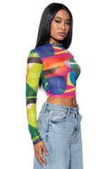 CAUGHT IN MY WAY LONG SLEEVE MOCK NECK MESH TEE