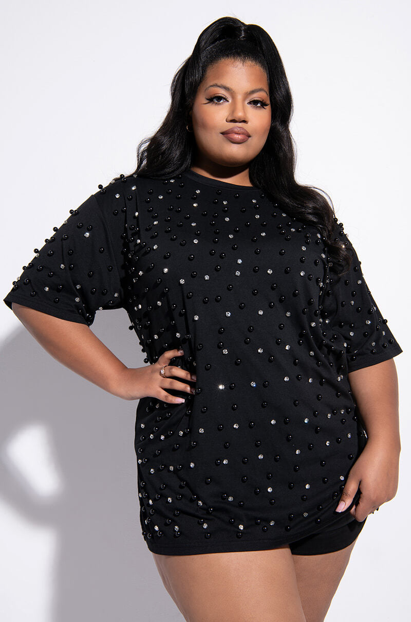 CECE EMBELLISHED OVERSIZED T SHIRT
