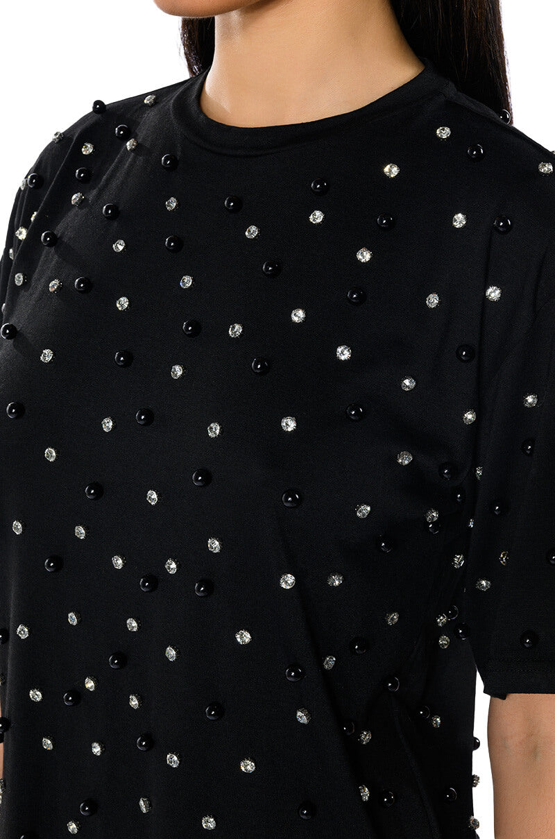 CECE EMBELLISHED OVERSIZED T SHIRT