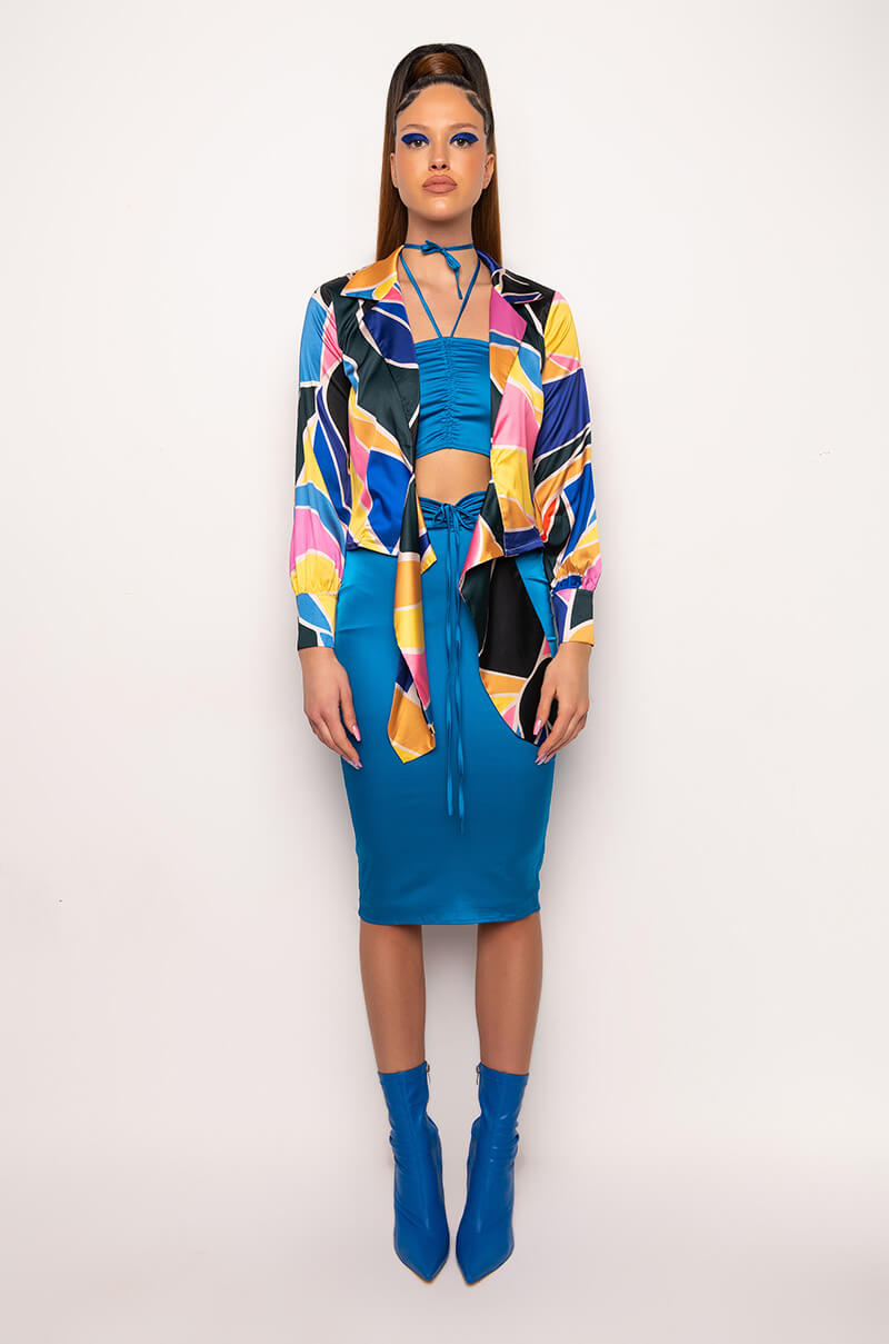 CHIQUITA SATIN TIE FRONT BLOUSE
