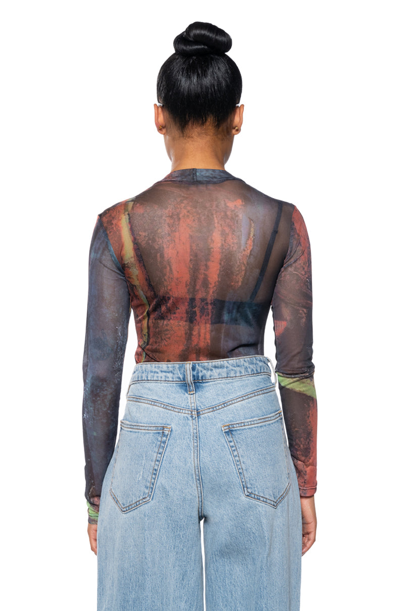 CLOSE TO ME MESH MOCK NECK BODYSUIT