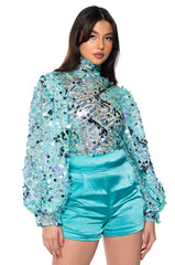 CONFETTI LONG SLEEVE MOCK NECK BLOUSE