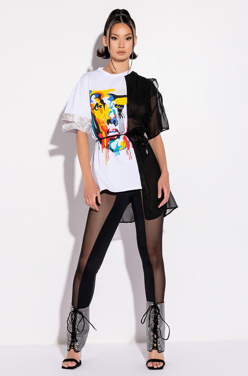 CRAZY SEXY COOL MIX FABRIC T SHIRT