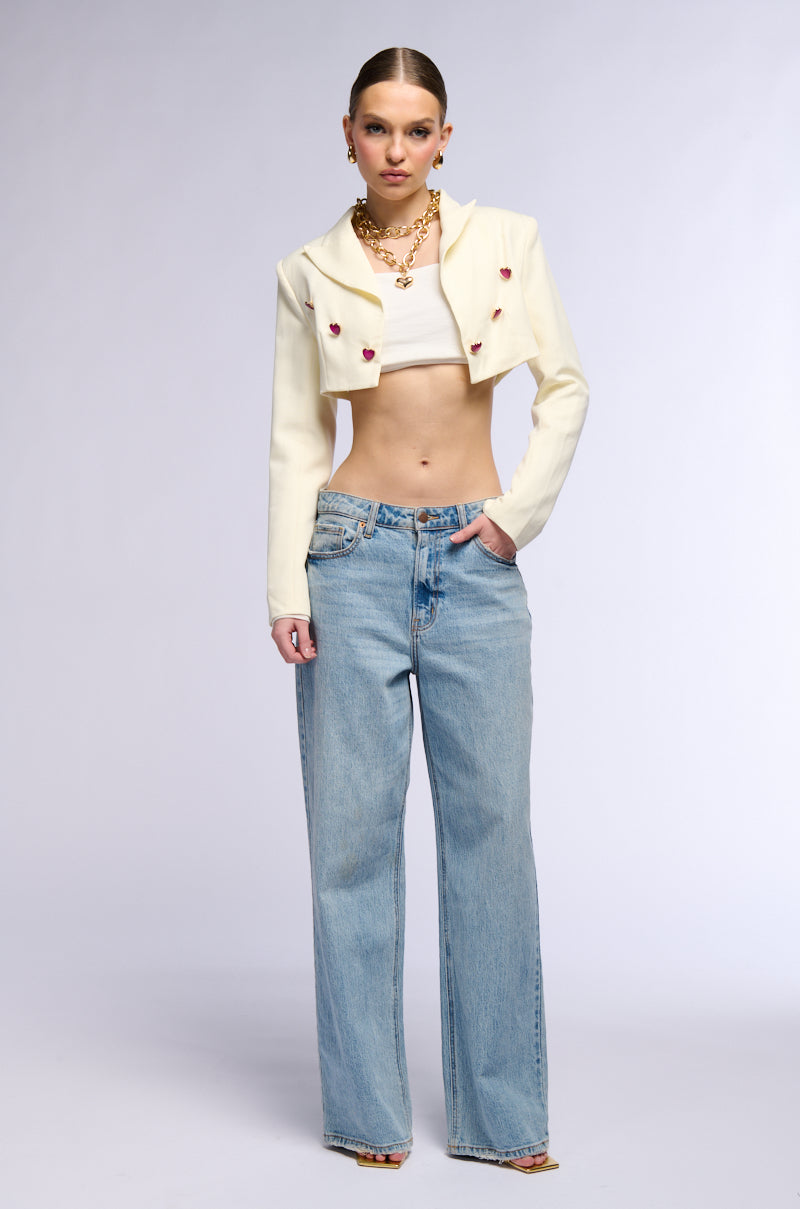 CROPPED BLAZER WITH HEART BUTTONS