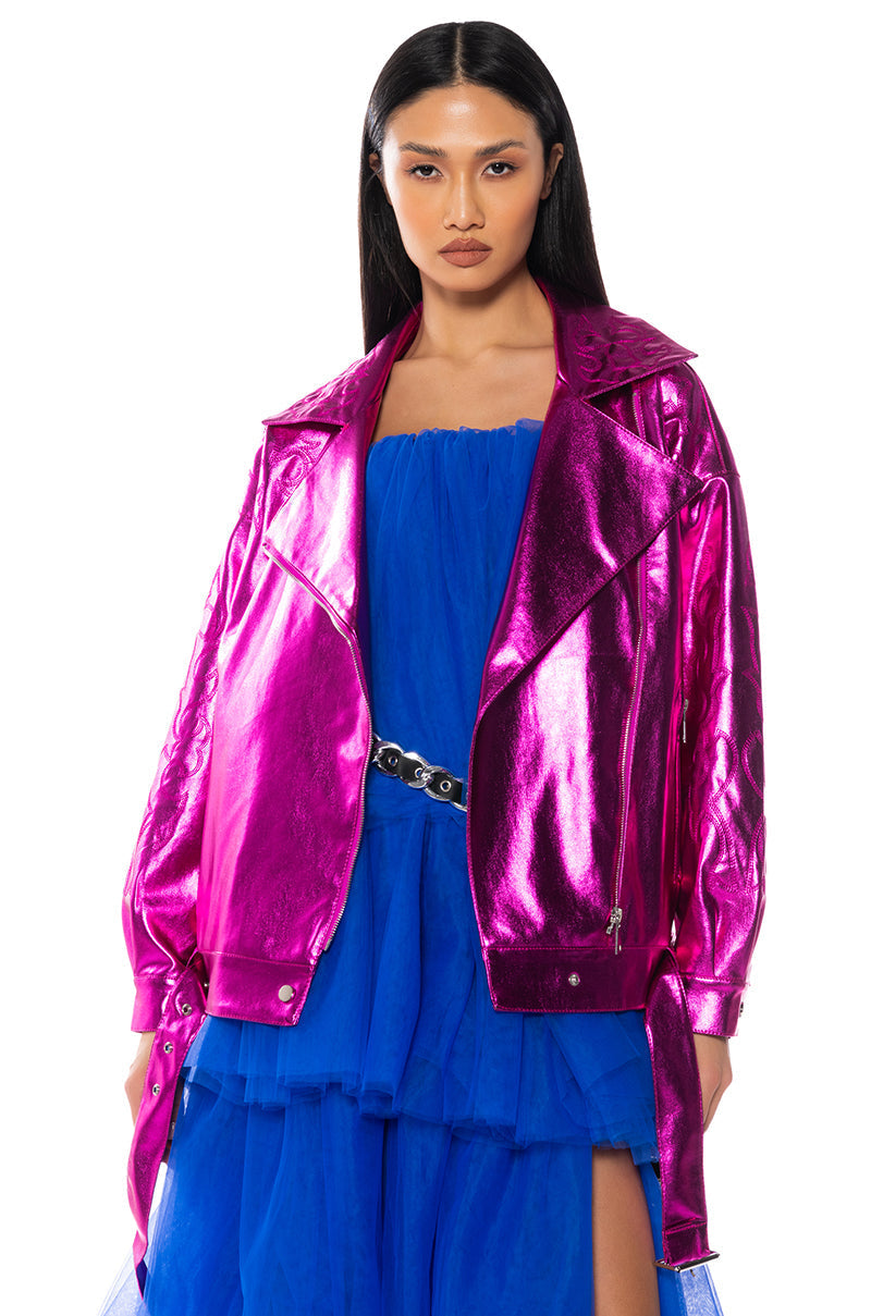 PRINCE METALLIC EMBROIDERED MOTO JACKET