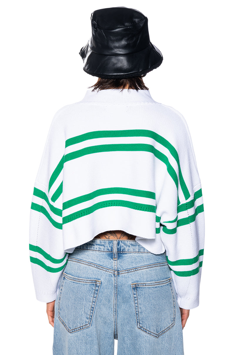 DEEP FEELINGS STRIPED DEEP V SWEATER