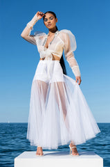 ANTOINETTE RHINESTONE TIE FRONT ORGANZA BLOUSE