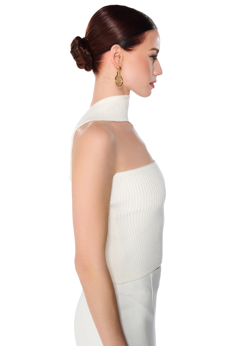DOLLED UP KNIT HALTER TOP IN WHITE