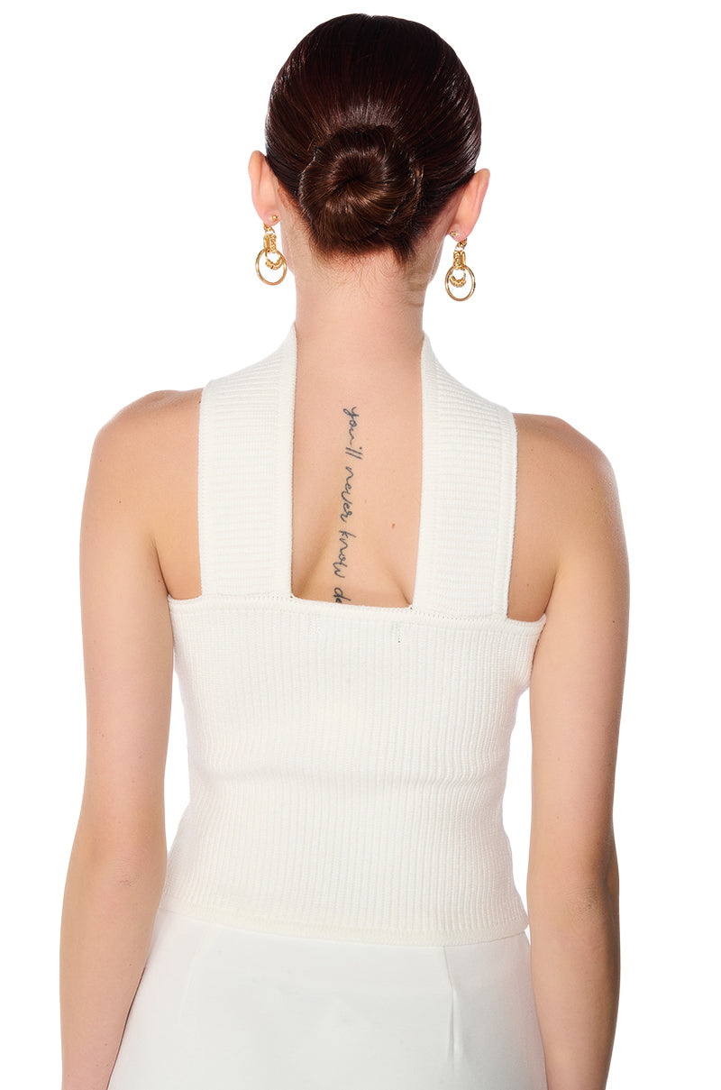 DOLLED UP KNIT HALTER TOP IN WHITE